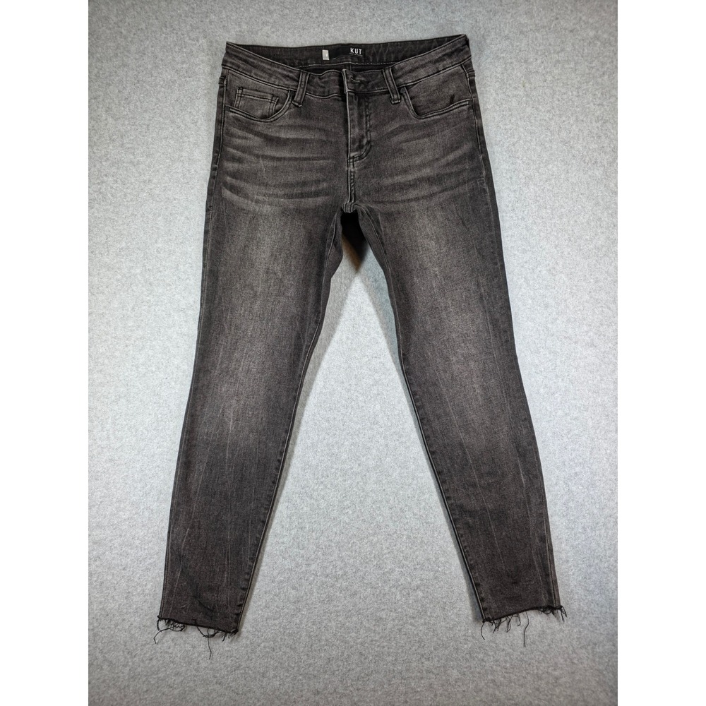 Kut from the Kloth Connie Ankle Skinny Jeans Faded Black Raw Hem Size 8